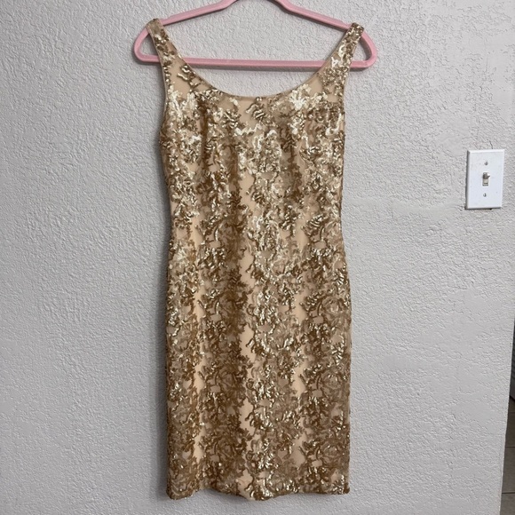 Lauren Ralph Lauren Gold Sequin Sheath Cocktail Formal Midi Dress Size 2 - Picture 1 of 6